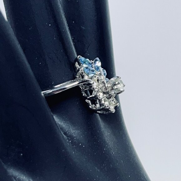 Vintage Silver Tone With Blue and Clear Rhinestone Statement Ring (R386) - Picture 3 of 7